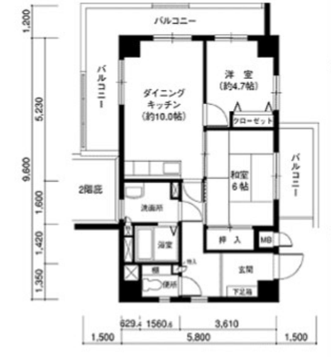 グランドエクセル東灘(2LDK/2階)の間取り写真