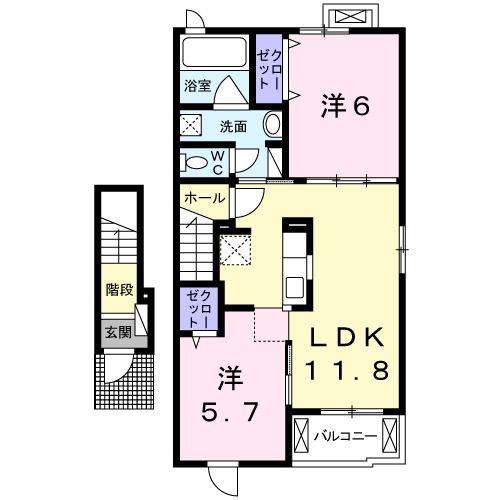 フラン ボヌール(2LDK/2階)の間取り写真