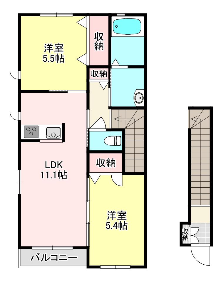 サウスヒル(2LDK/2階)の間取り写真