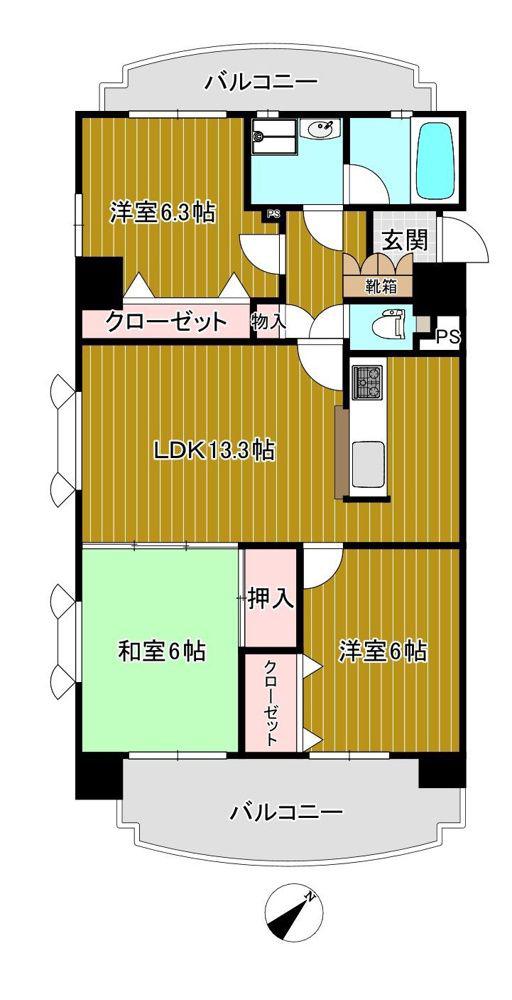 アメニティー高宮(3LDK/8階)の間取り写真