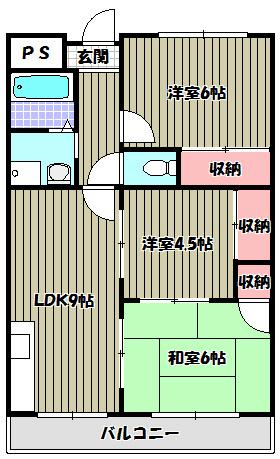 コーポ雅(3LDK/4階)の間取り写真