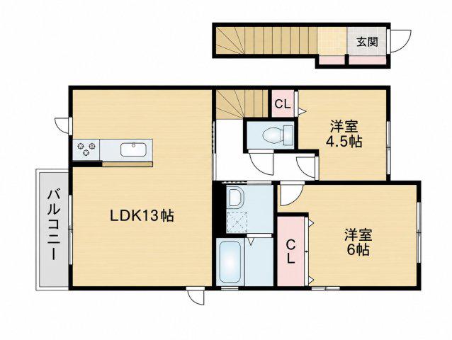 メルヴェーユ五条(2LDK/2階)の間取り写真