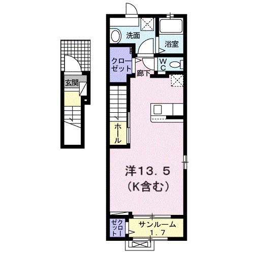 ミルト開成(ワンルーム/2階)の間取り写真