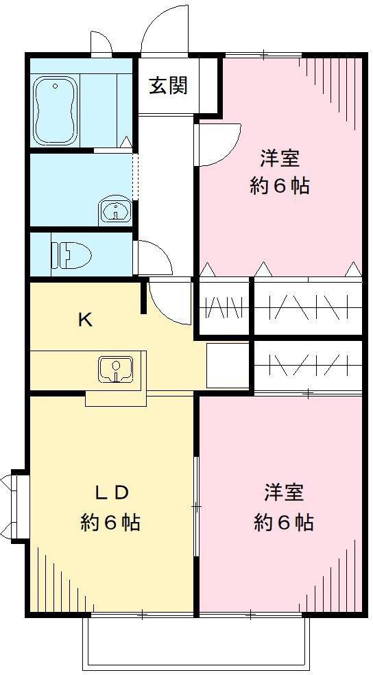 ユイマールエフA棟(2LDK/2階)の間取り写真
