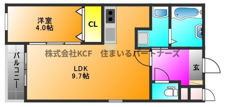 メテオール久留米本町(1LDK/2階)の間取り写真