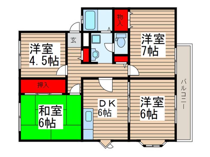 サンビレッジ船橋G(4DK/1階)の間取り写真