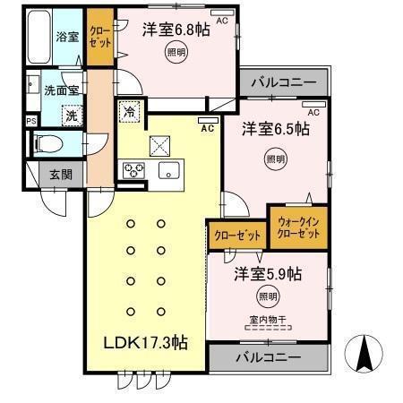 グランコート船塚(3LDK/1階)の間取り写真