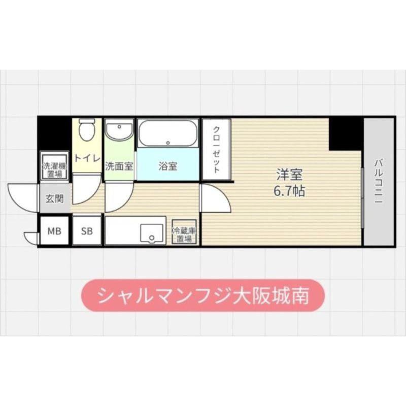 シャルマンフジ大阪城南(1K/4階)の間取り写真