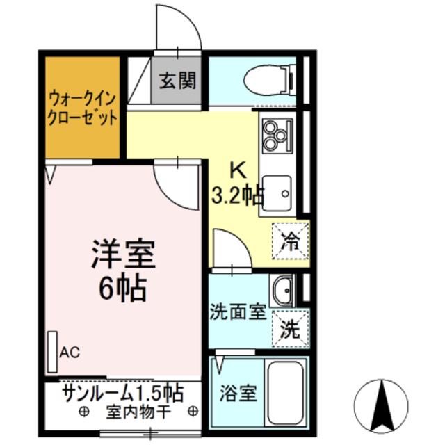 アクシス寺町(1K/1階)の間取り写真