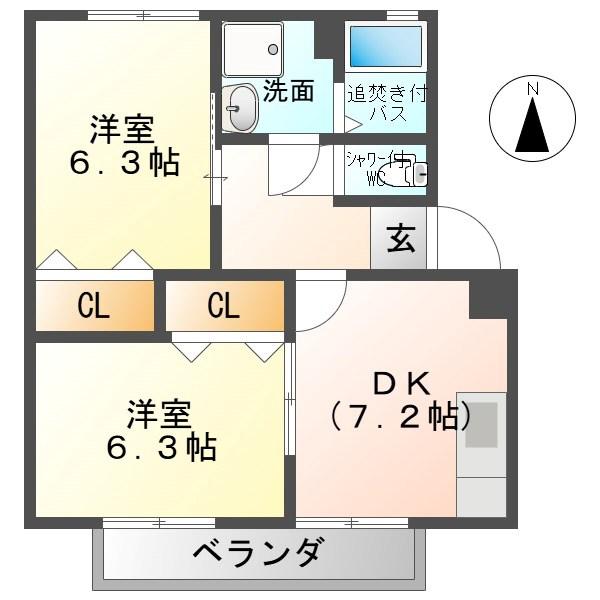 メゾンシャルマン(2DK/1階)の間取り写真