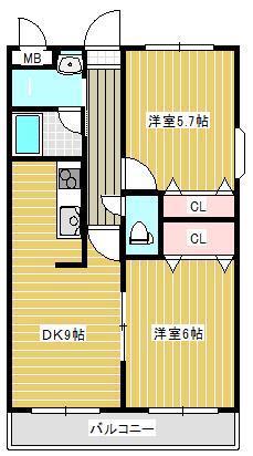 エトワールST(2DK/4階)の間取り写真