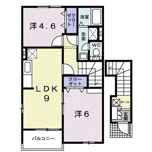 カステーロ・ヴェルデA(2DK/2階)の間取り写真
