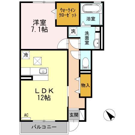 ラフィネ横山A棟(1LDK/1階)の間取り写真