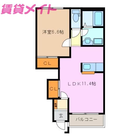 胡蝶橋ヒルズ(1LDK/1階)の間取り写真