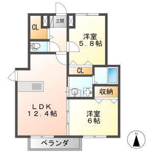 シェーネ ブローテ(2LDK/1階)の間取り写真