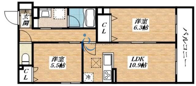 ル・レクチェ(2LDK/3階)の間取り写真