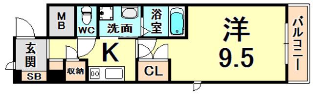 UNO武庫之荘(1K/6階)の間取り写真