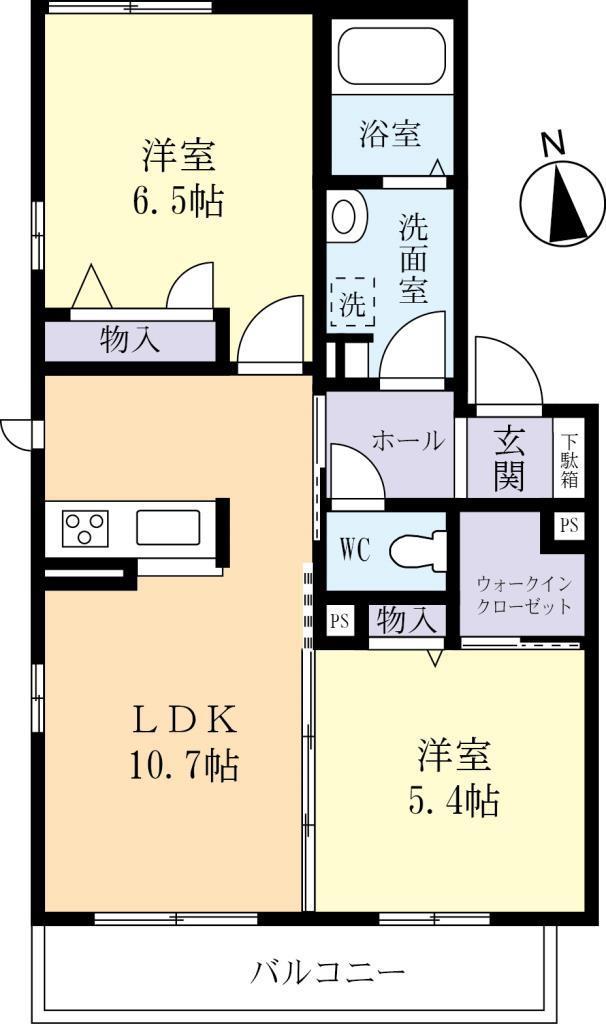 新守谷ヒルズ壱番館I(2LDK/1階)の間取り写真