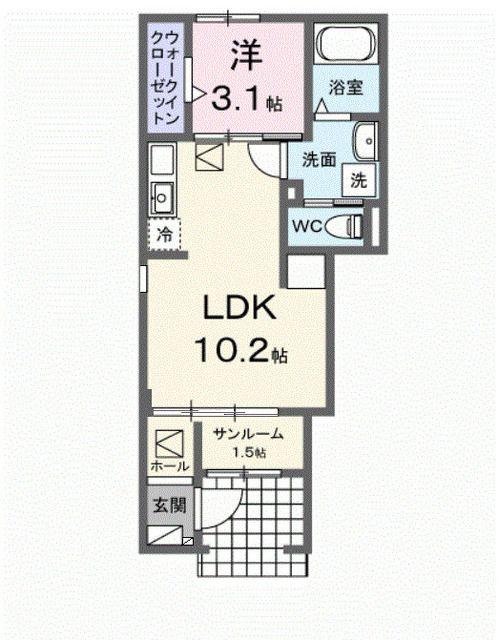 アマルコルド(1LDK/1階)の間取り写真