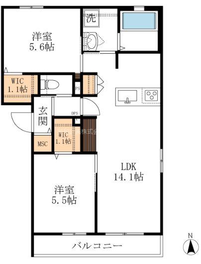 BROWN WING(2LDK/2階)の間取り写真