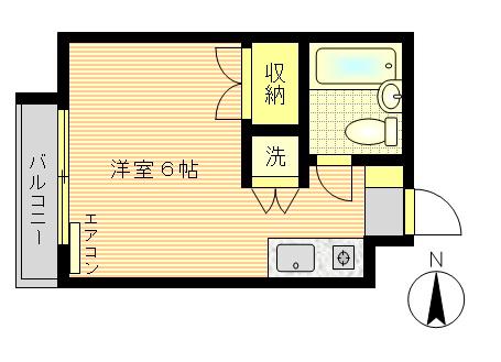 THREE EIGHT丸茂(ワンルーム/2階)の間取り写真