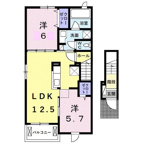 クラール木太D(2LDK/2階)の間取り写真