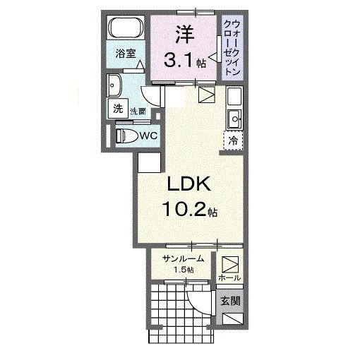 ベルカノン(1LDK/1階)の間取り写真
