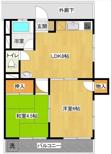 しらかばマンション 手割引 8/18退 家族可  振分 駐輪有(2DK/2階)の間取り写真