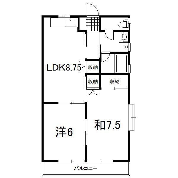 ヴィレッジ堀越(2DK/2階)の間取り写真