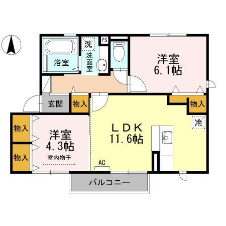 RIOくるまIII(2LDK/2階)の間取り写真