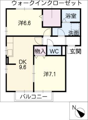 パークハイムNAGARE(2DK/1階)の間取り写真