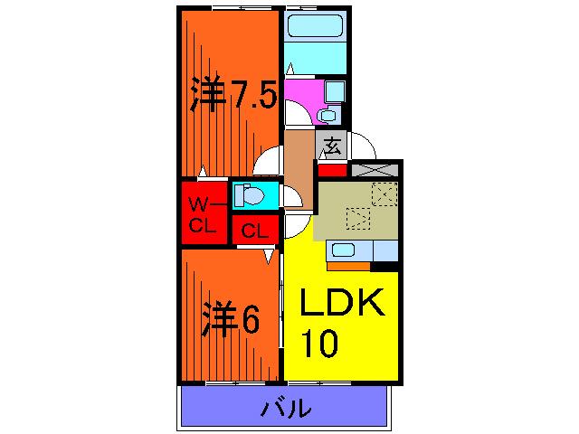 ヴェルドミールII(2LDK/1階)の間取り写真