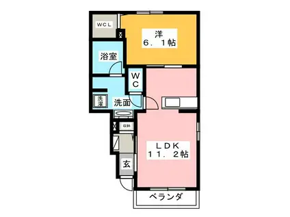 静岡県静岡市葵区 2階建 築8年(1LDK/1階)の間取り写真