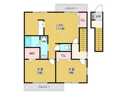 ラーク・ブリエ南C(2LDK/2階)の間取り写真