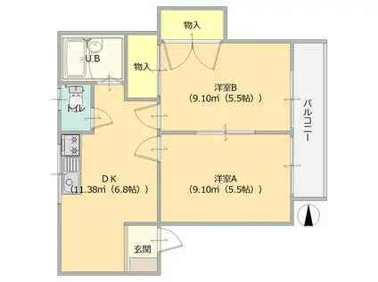 タウンハイツキノシロA(2DK/1階)の間取り写真