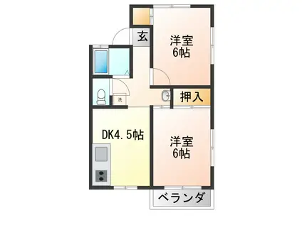 メゾンロイヤルA棟(2DK/2階)の間取り写真