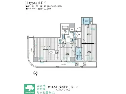 栖-すみか-浅草蔵前(3LDK/12階)の間取り写真