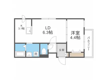 メニーズコート東屯田通(1LDK/2階)の間取り写真