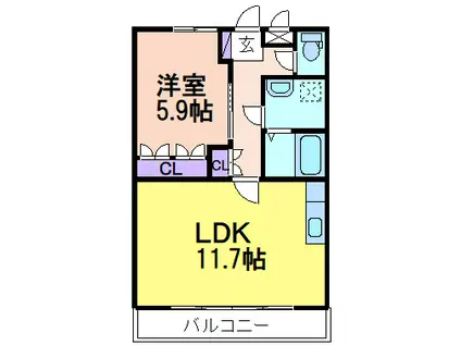 エスポアールSII(1LDK/2階)の間取り写真