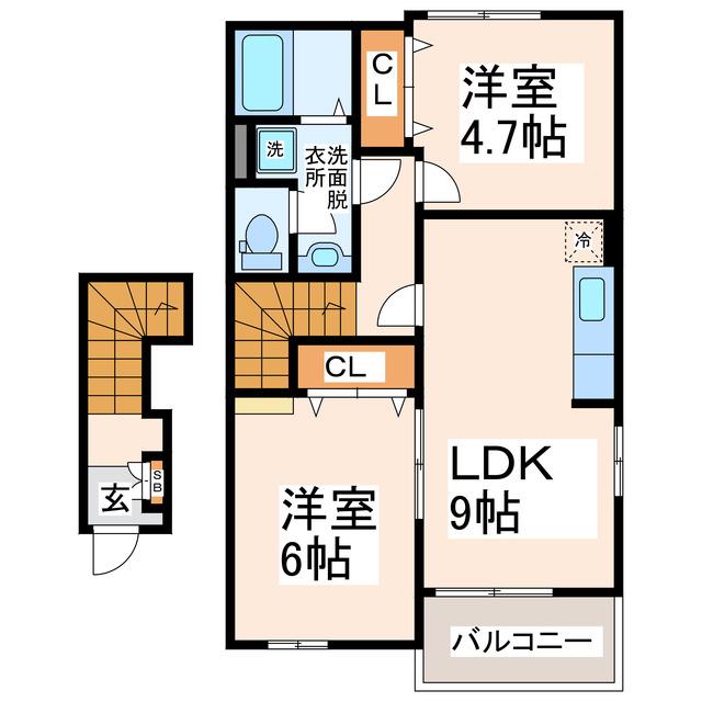 ポライトリーA・B(2DK/2階)の間取り写真