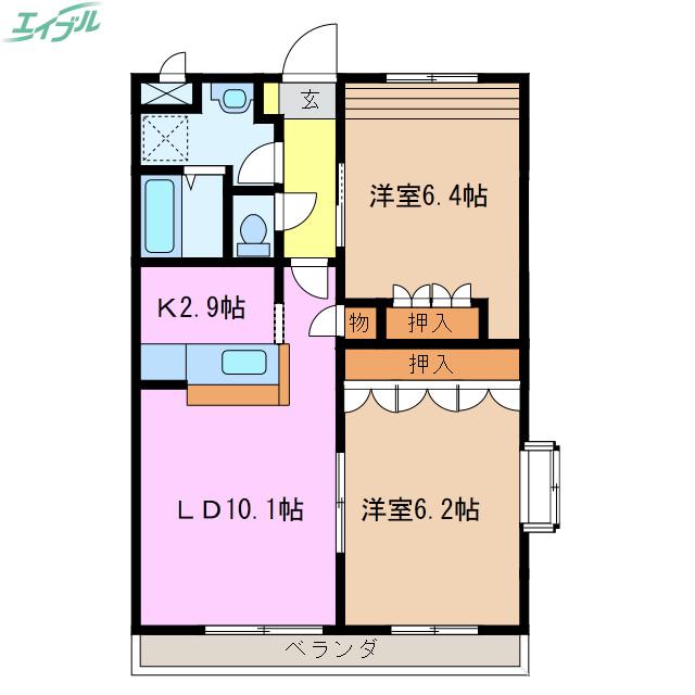 HOUSE OF AZALEA(2LDK/2階)の間取り写真