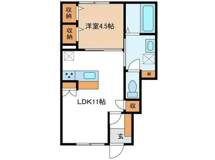風とみどりのカシェット華(1LDK/1階)の間取り写真