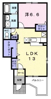 メゾンアンソレイエII(1LDK/1階)の間取り写真
