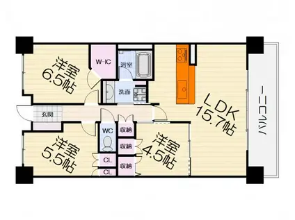 BELISTA鳳北町(3LDK/8階)の間取り写真