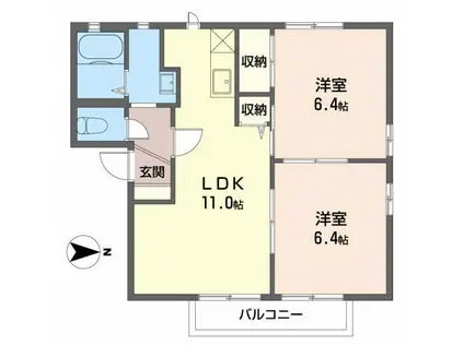 ウィンディーKUSU A棟(2LDK/2階)の間取り写真