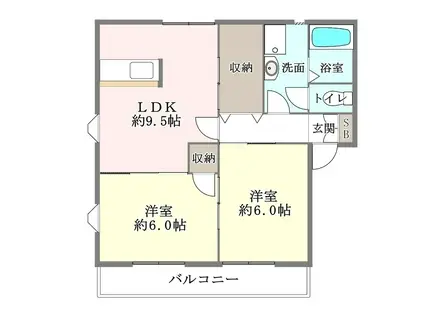 ハピネスII(2DK/1階)の間取り写真