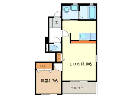 アルル南ヶ丘 B棟(1LDK/1階)の間取り写真