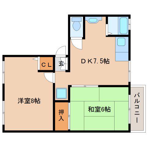 ソファレ高畑(2DK/2階)の間取り写真