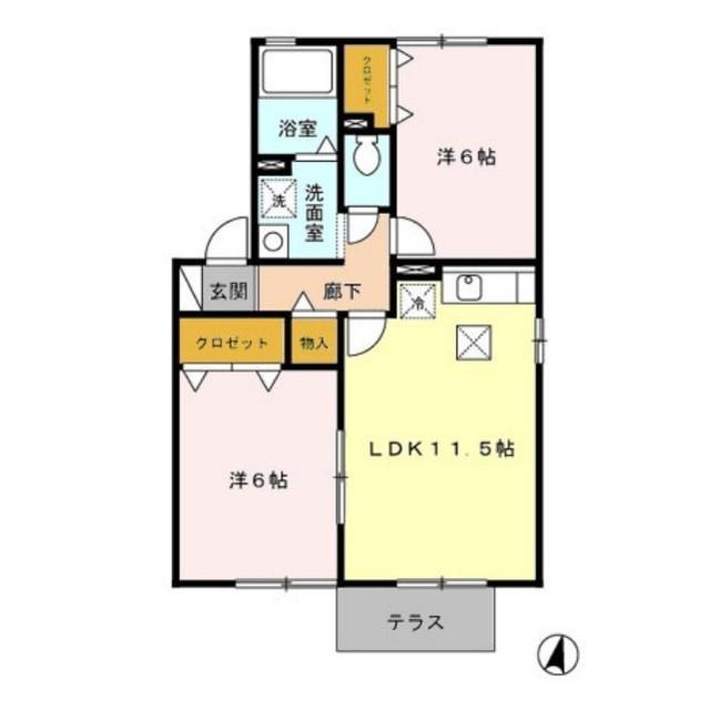 D-ROOM 梟の丘(2LDK/2階)の間取り写真