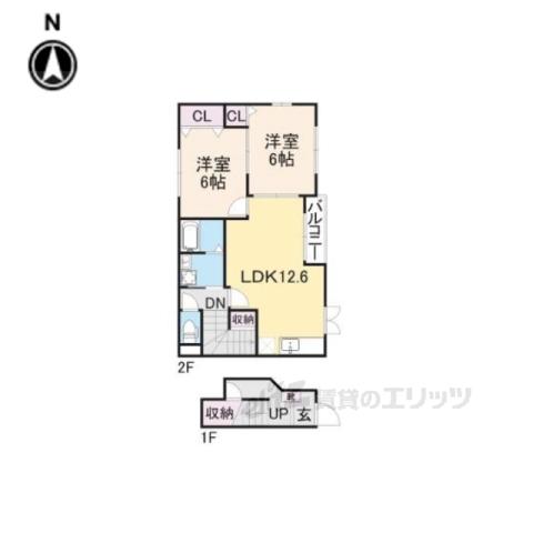 ラ・フルール壱番館(2LDK/2階)の間取り写真